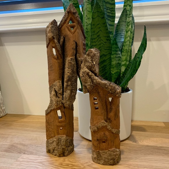 Hand carved miniature gnome houses from cottonwood